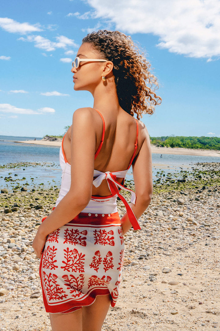 Swim Cover Up Skirt-Red Coral
