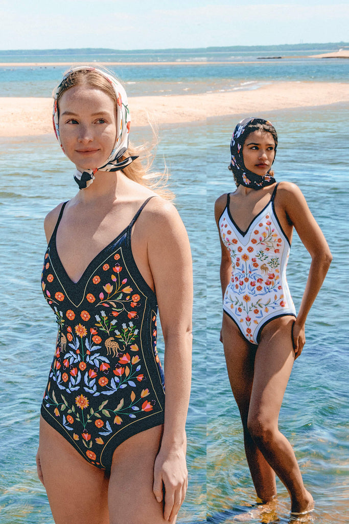 Night Imagination Reversible V Neck One Piece Swimsuit