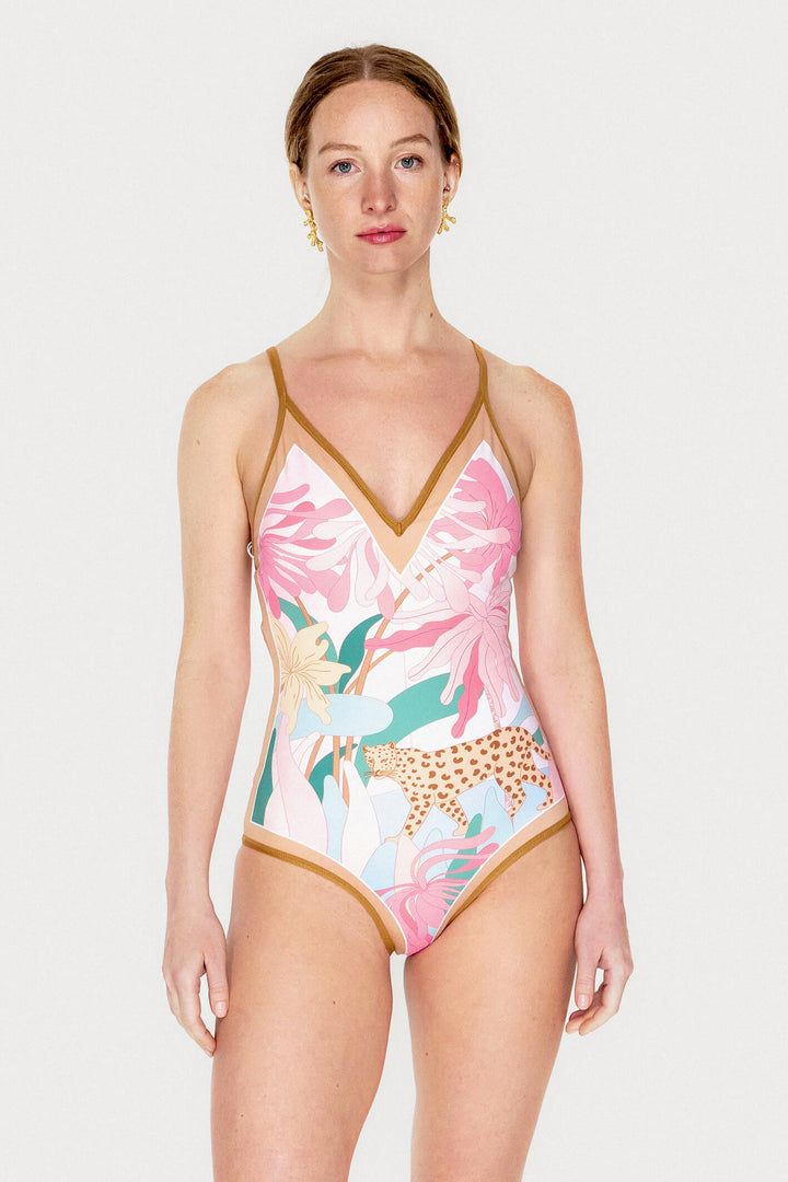 Blush Jungle Reversible V-Neck One-Piece Swimsuit
