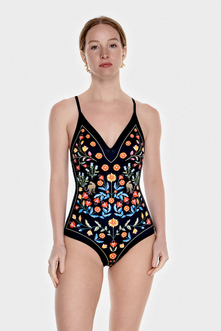 Night Imagination Reversible V-Neck One-Piece Swimsuit