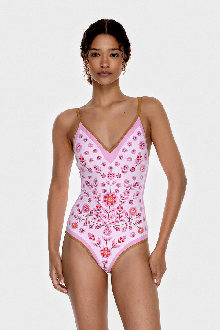 Pink Garden Reversible V-Neck One-Piece Swimsuit