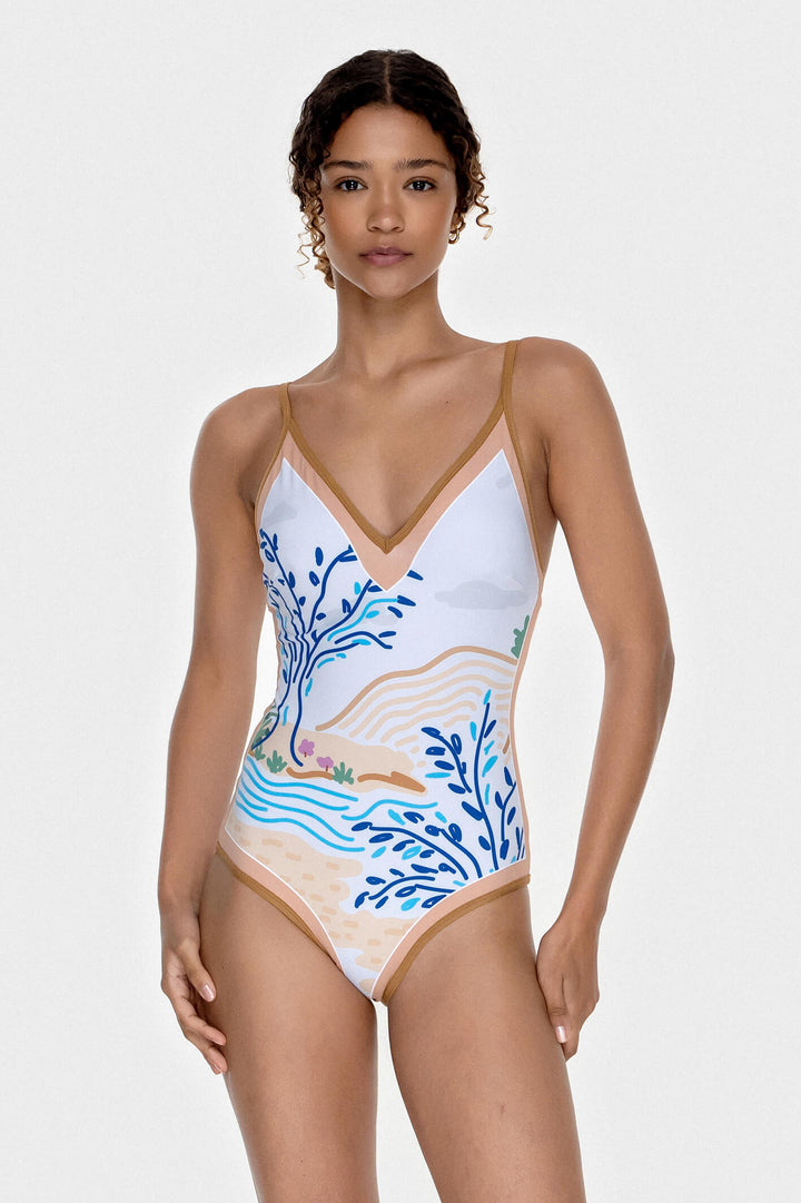 Pink Garden Reversible V-Neck One-Piece Swimsuit