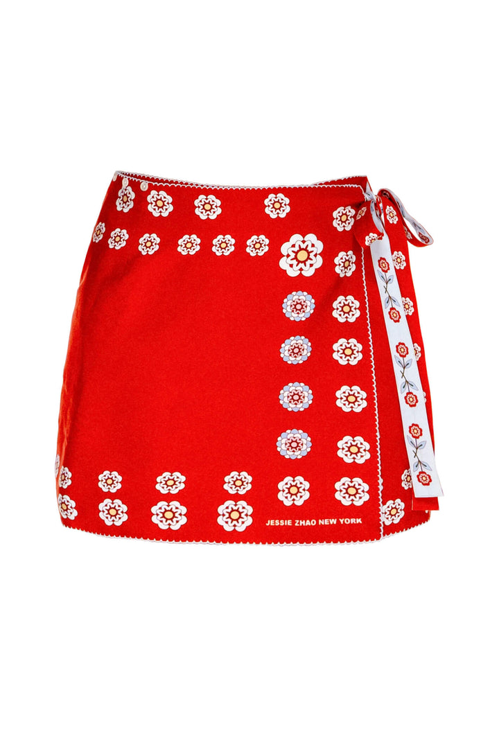 Swim Cover Up Skirt-Red Garden