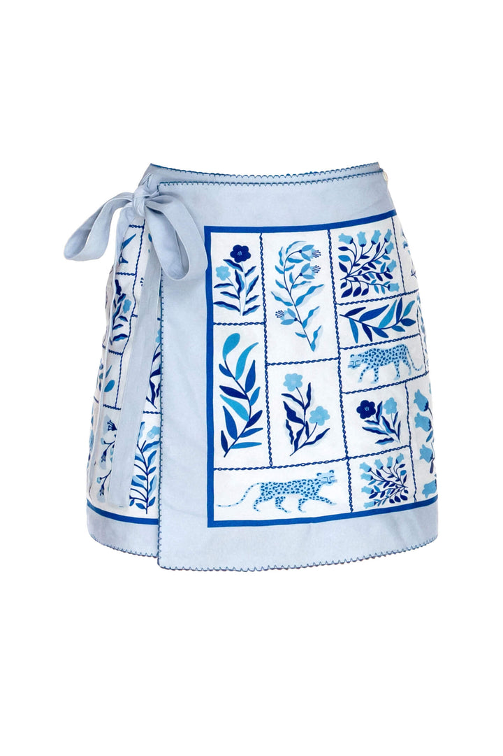Swim Cover Up Skirt-Blue Garden