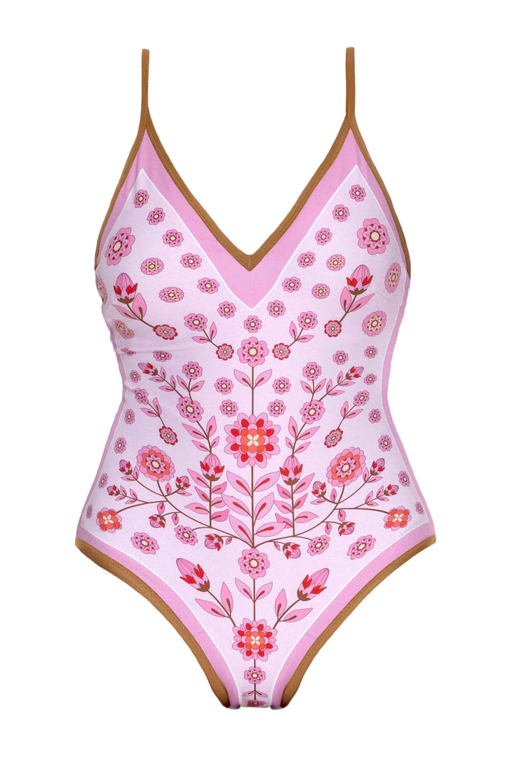 Pink Garden Reversible V-Neck One-Piece Swimsuit