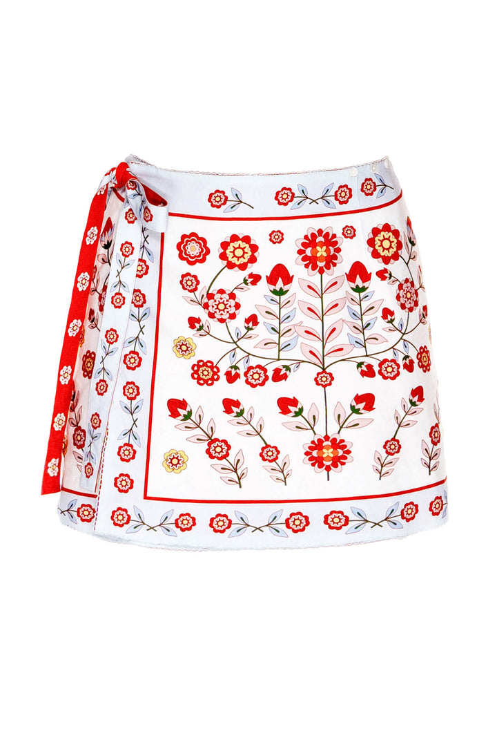 Swim Cover Up Skirt-Red Garden