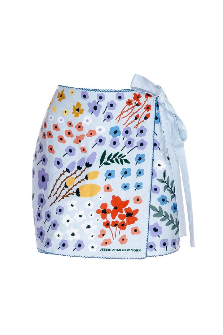 Swim Cover Up Skirt-Blue Garden