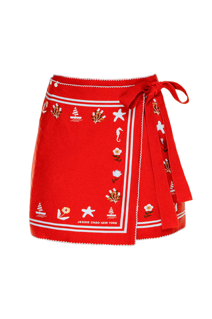 Swim Cover Up Skirt-Red Coral