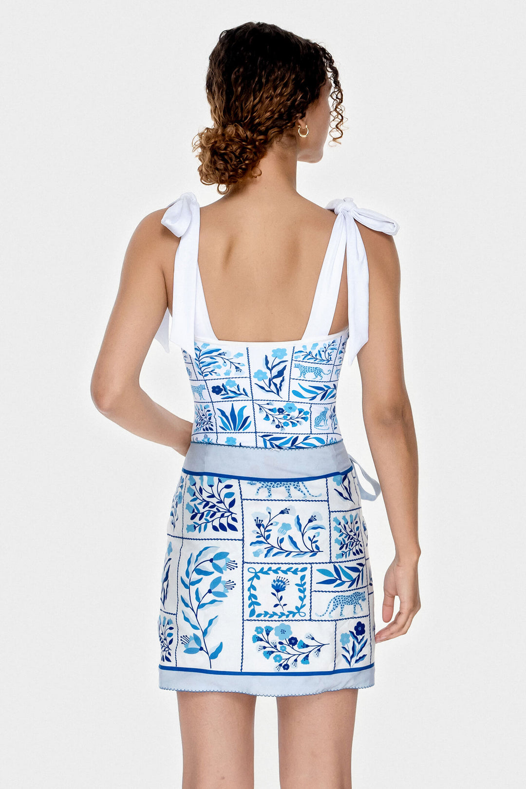 Swim Cover Up Skirt-Blue Garden