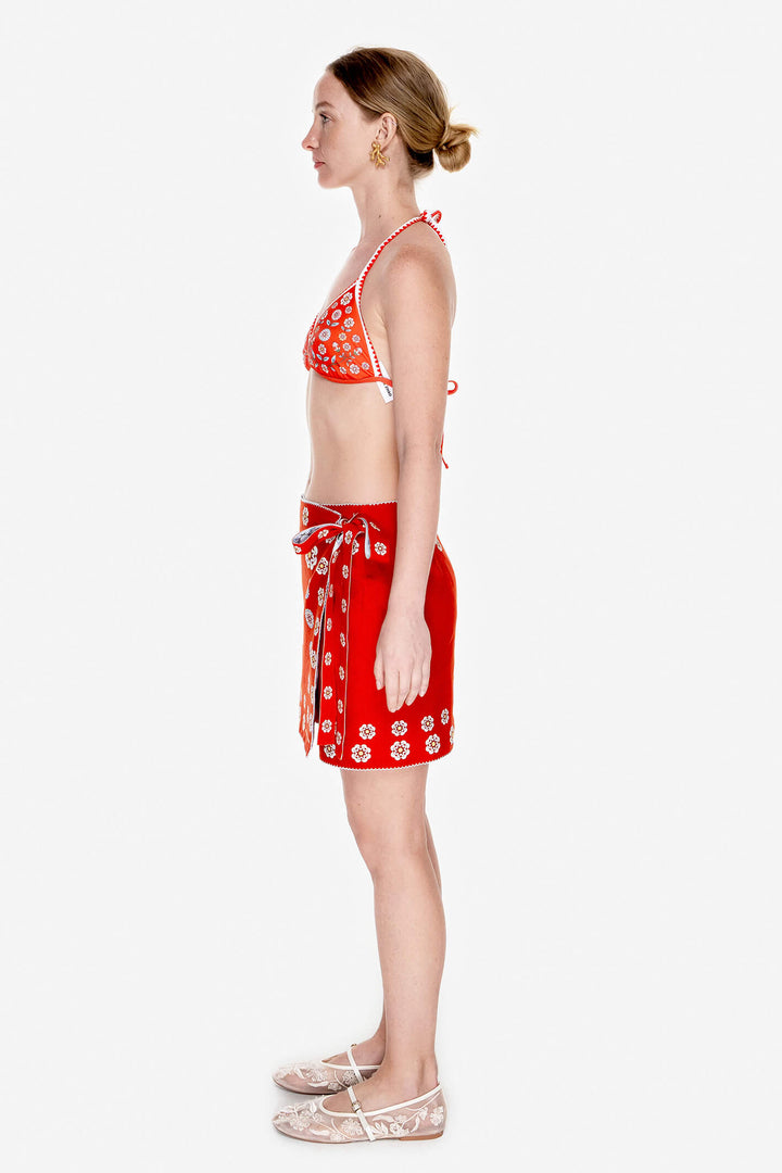 Swim Cover Up Skirt-Red Garden