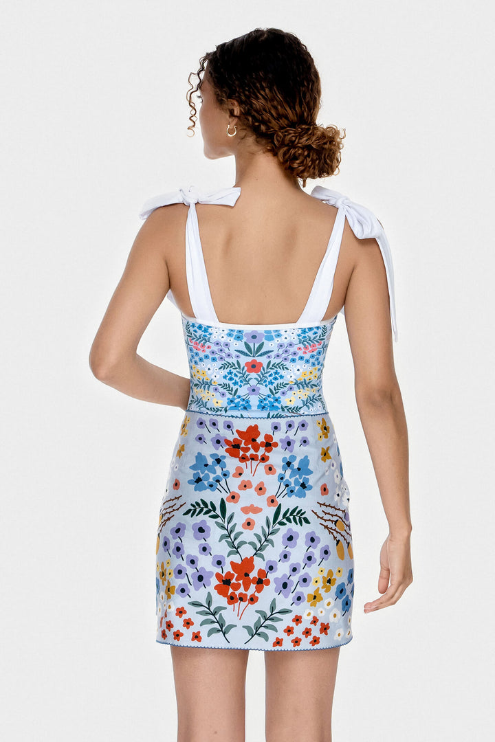 Swim Cover Up Skirt-Blue Garden
