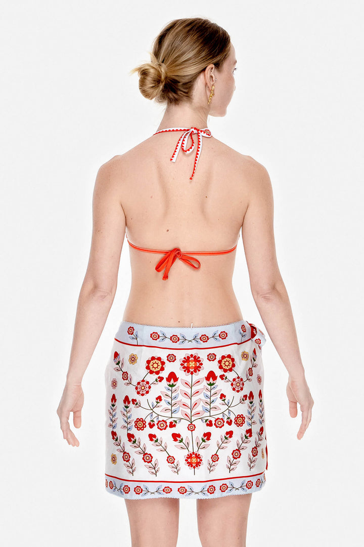 Swim Cover Up Skirt-Red Garden