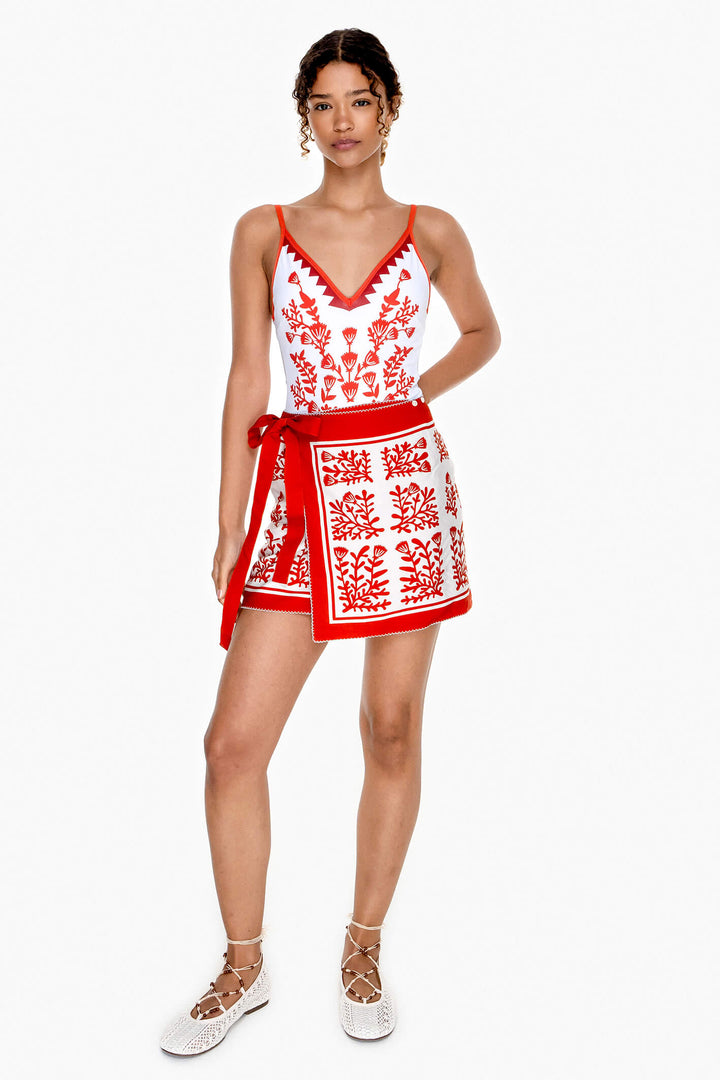 Swim Cover Up Skirt-Red Coral