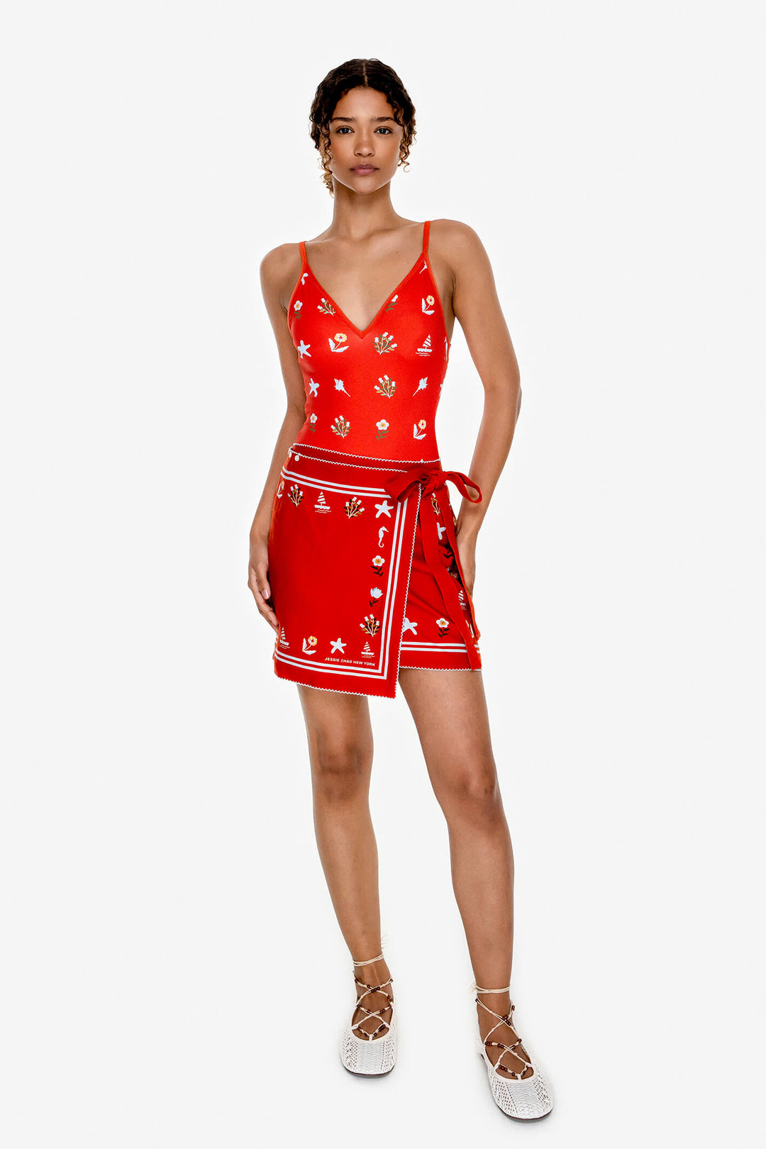 Swim Cover Up Skirt-Red Coral