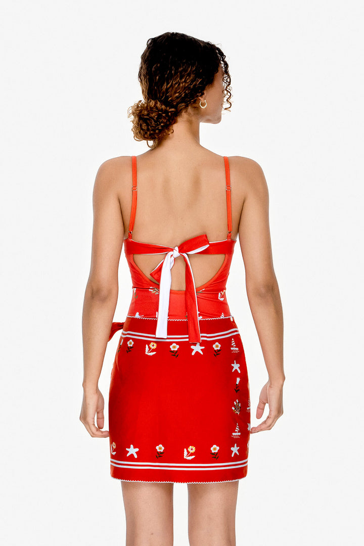 Swim Cover Up Skirt-Red Coral