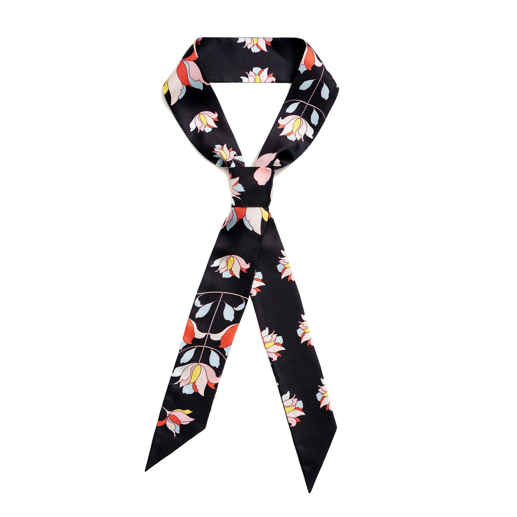Silk Skinny Scarf Midnight Garden