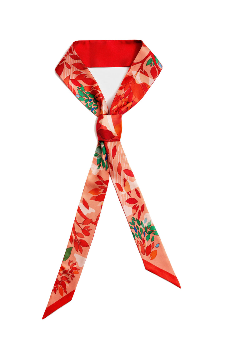Silk Skinny Scarf Crossing Red
