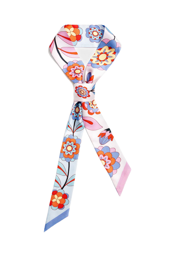 Silk Skinny Scarf Pink Garden