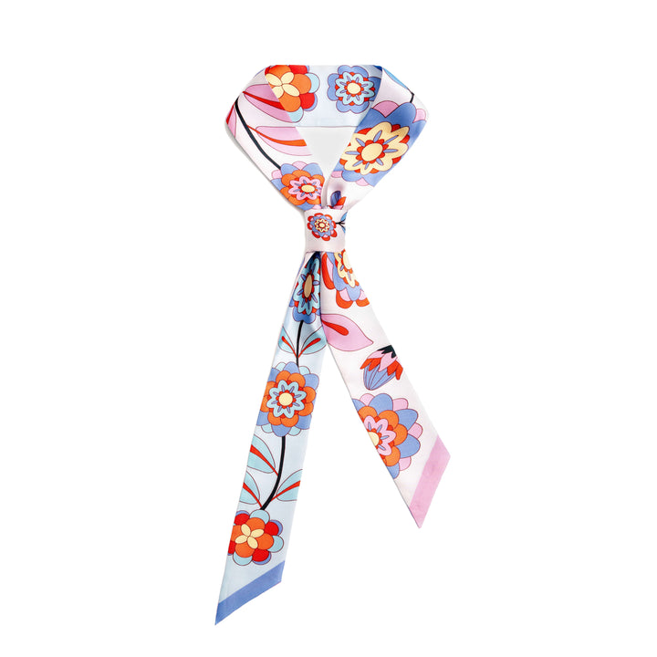 Silk Skinny Scarf Pink Garden