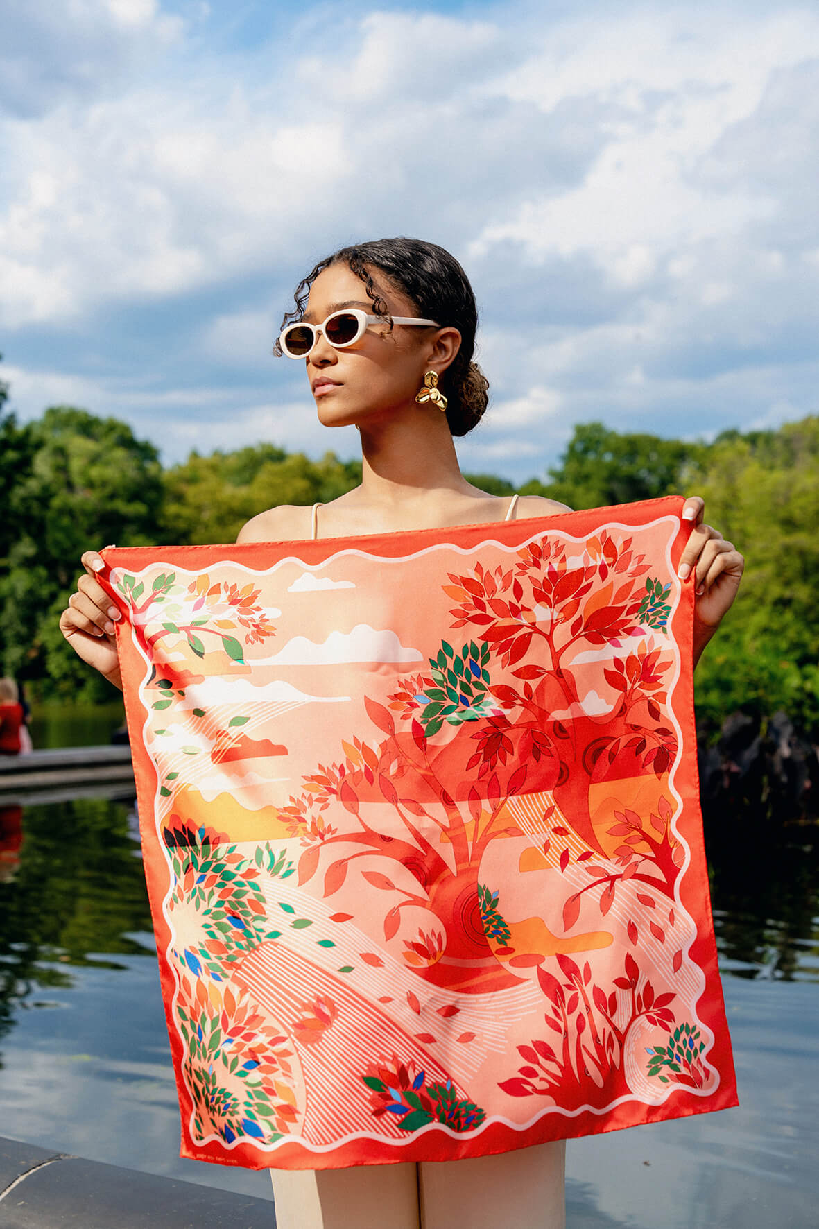 Double Sided Silk Scarf Crossing Red