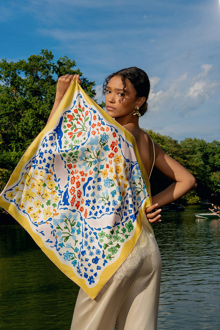 Yellow Garden Double Sided Silk Scarf