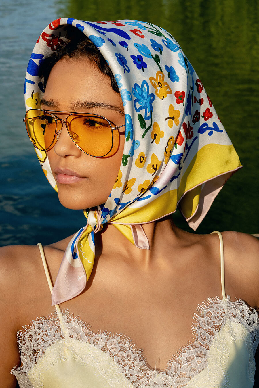 Yellow Garden Double Sided Silk Scarf display picture 3
