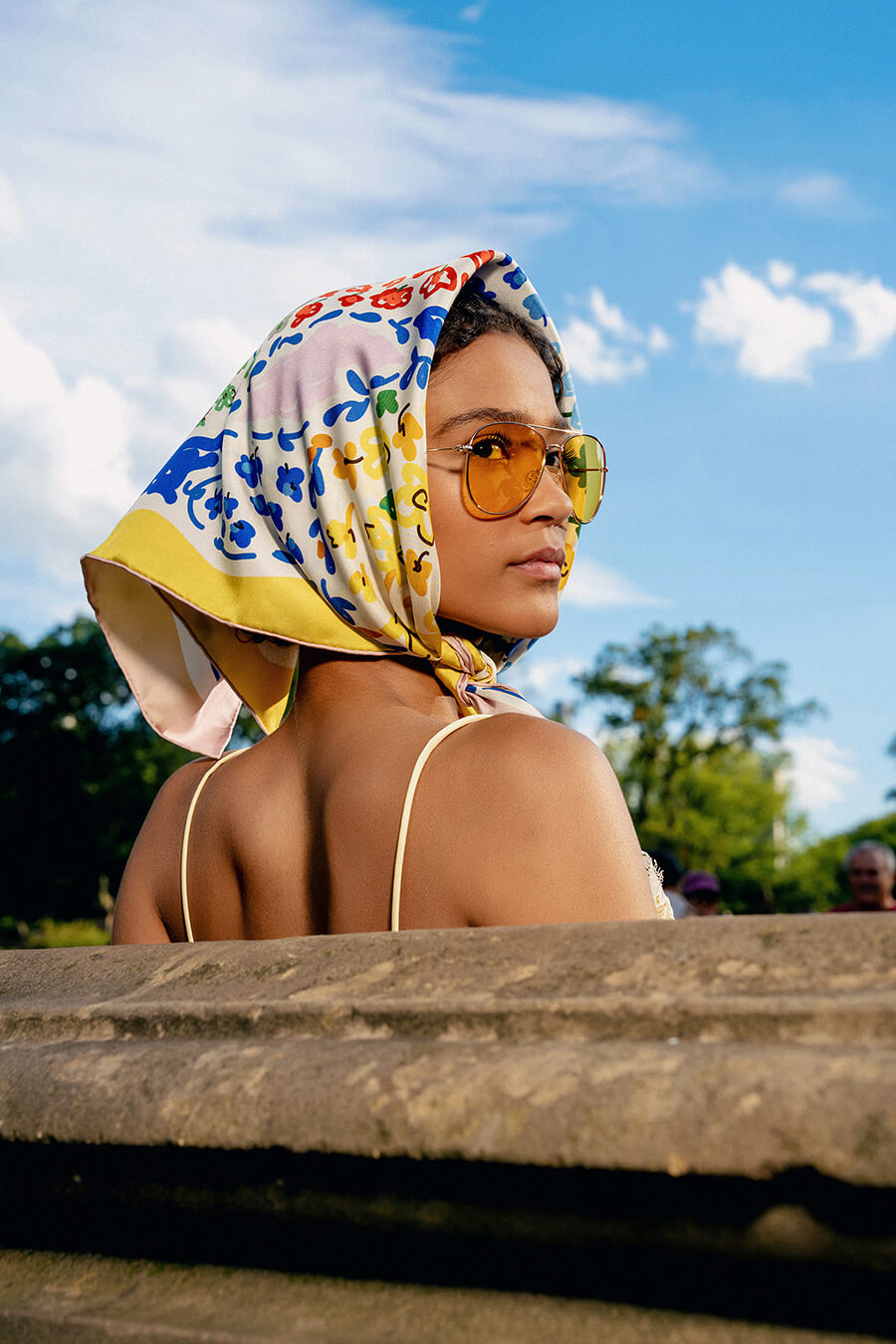 Yellow Garden Double Sided Silk Scarf