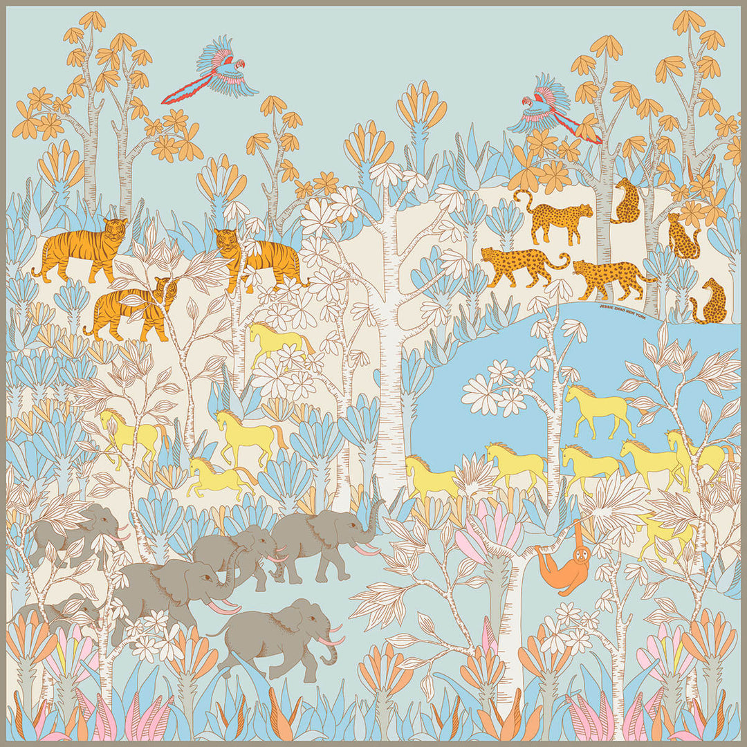 Double Sided Silk Scarf Of Jungle Adventure