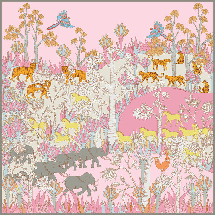 Double Sided Silk Scarf Of Jungle Adventure