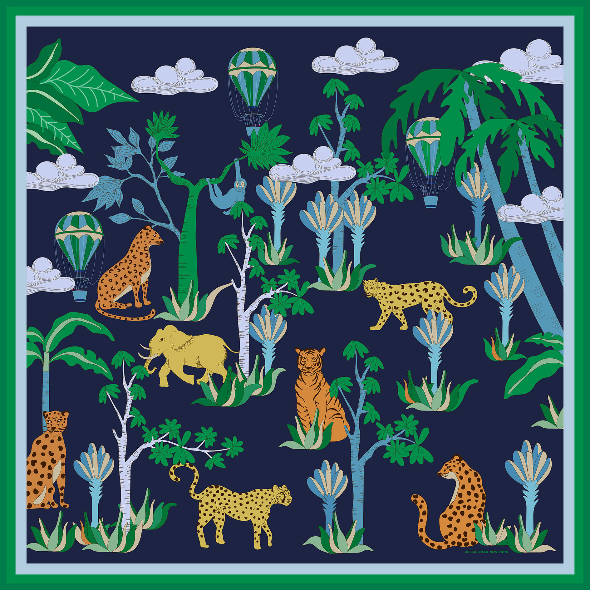 Jungle Carnival Double Sided Silk Scarf