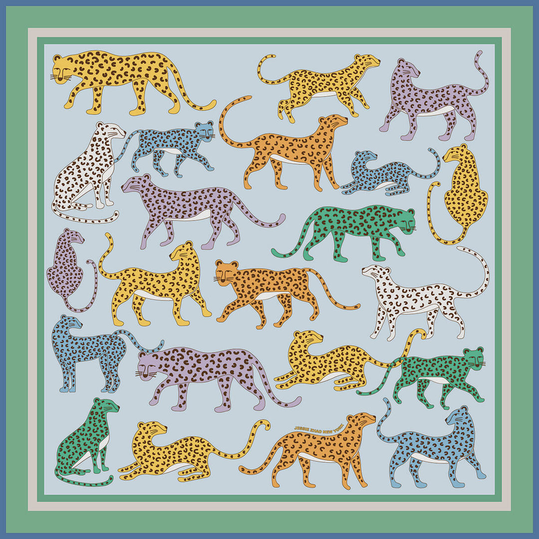 Double Sided Silk Scarf Of Leopards Garden