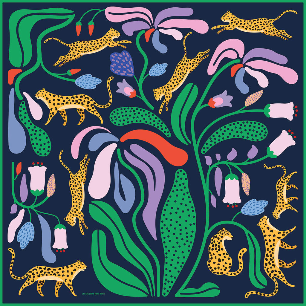 Double Sided Wool Silk Scarf Jungle Night