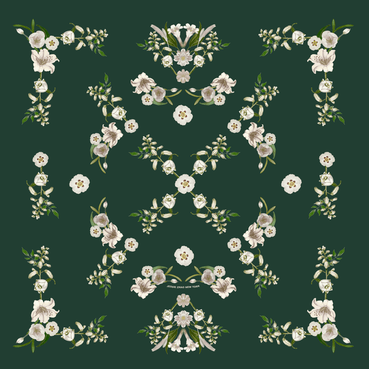 Lily Garden Double Sided Silk Scarf - Green