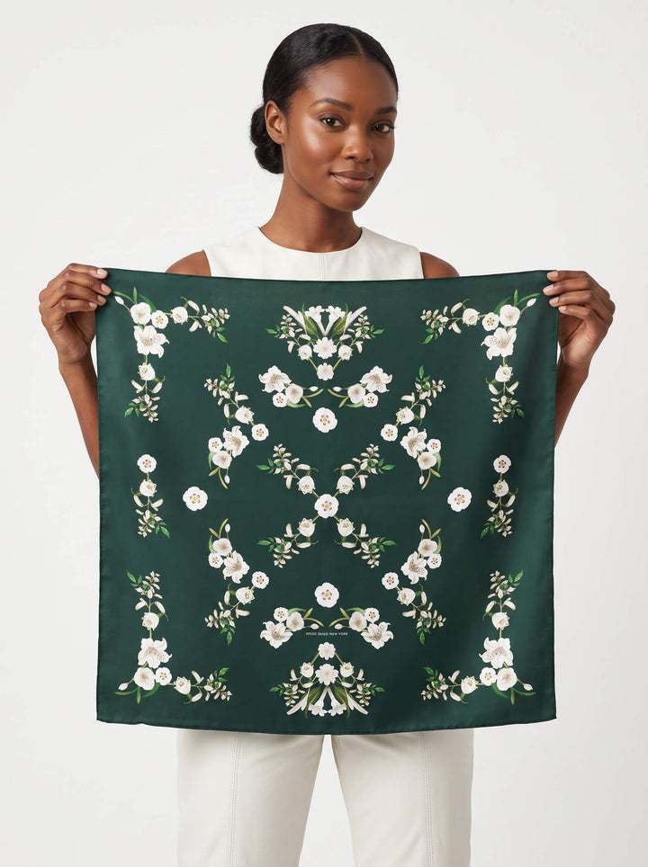 Lily Garden Double Sided Silk Scarf - Green