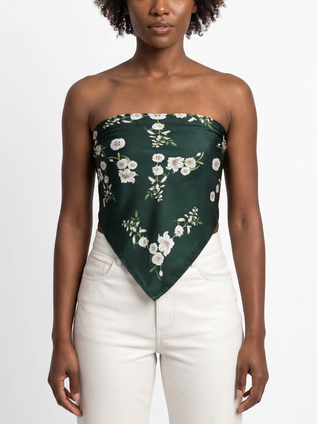 Lily Garden Double Sided Silk Scarf - Green