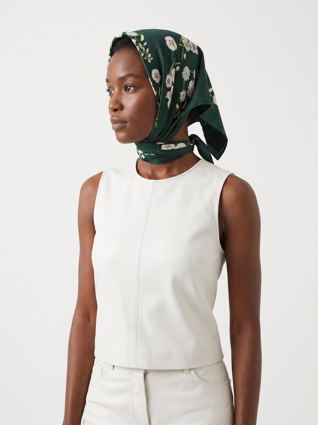 Lily Garden Double Sided Silk Scarf - Green