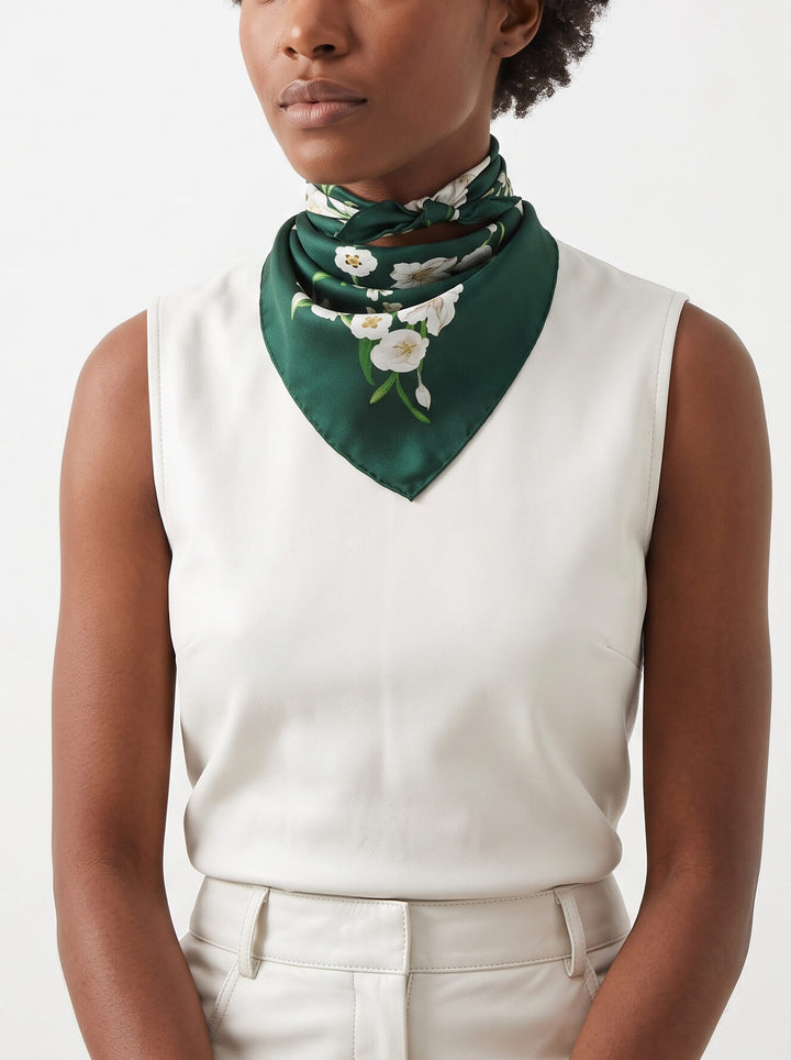 Lily Garden Double Sided Silk Scarf - Green
