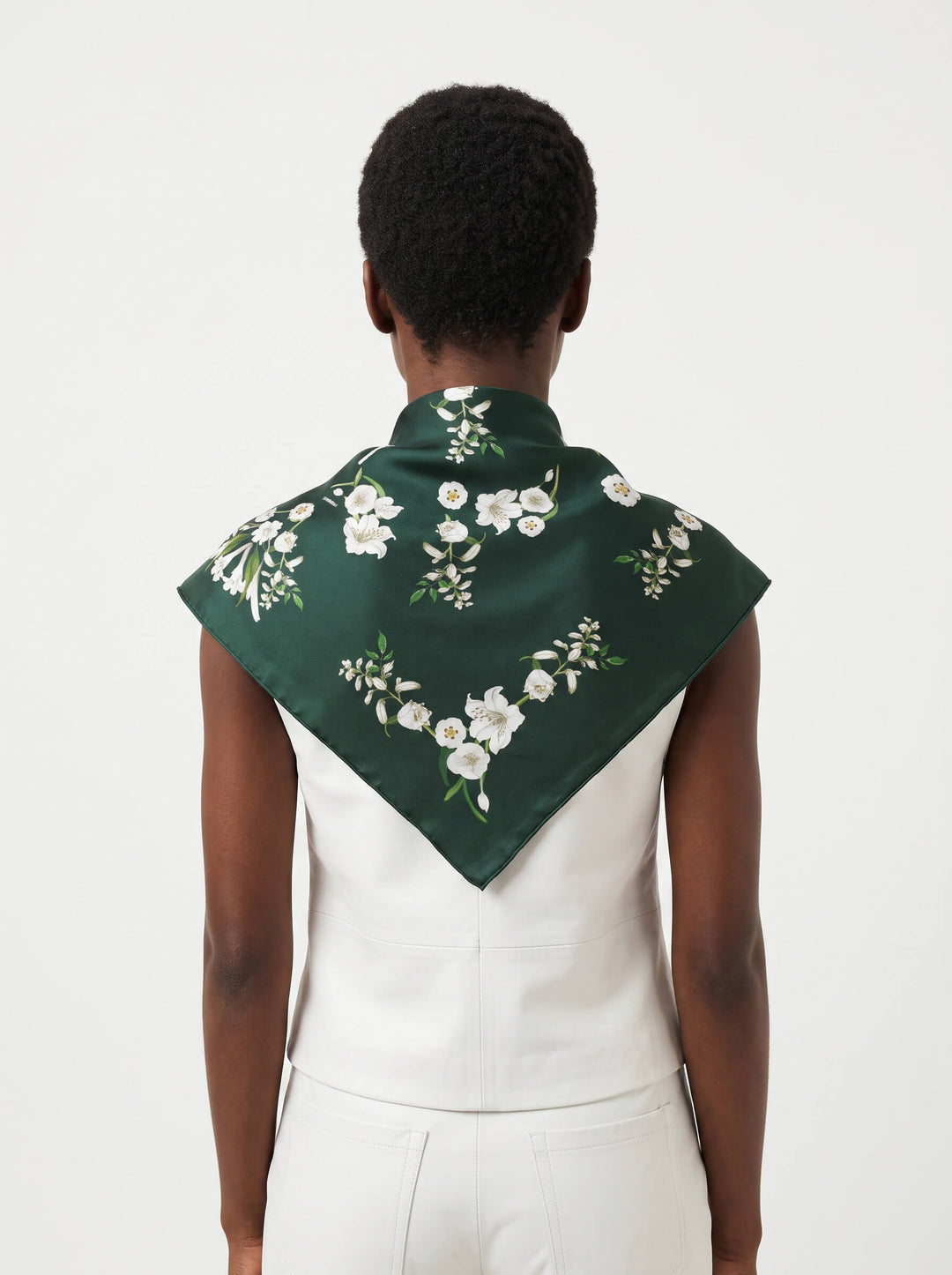 Lily Garden Double Sided Silk Scarf - Green