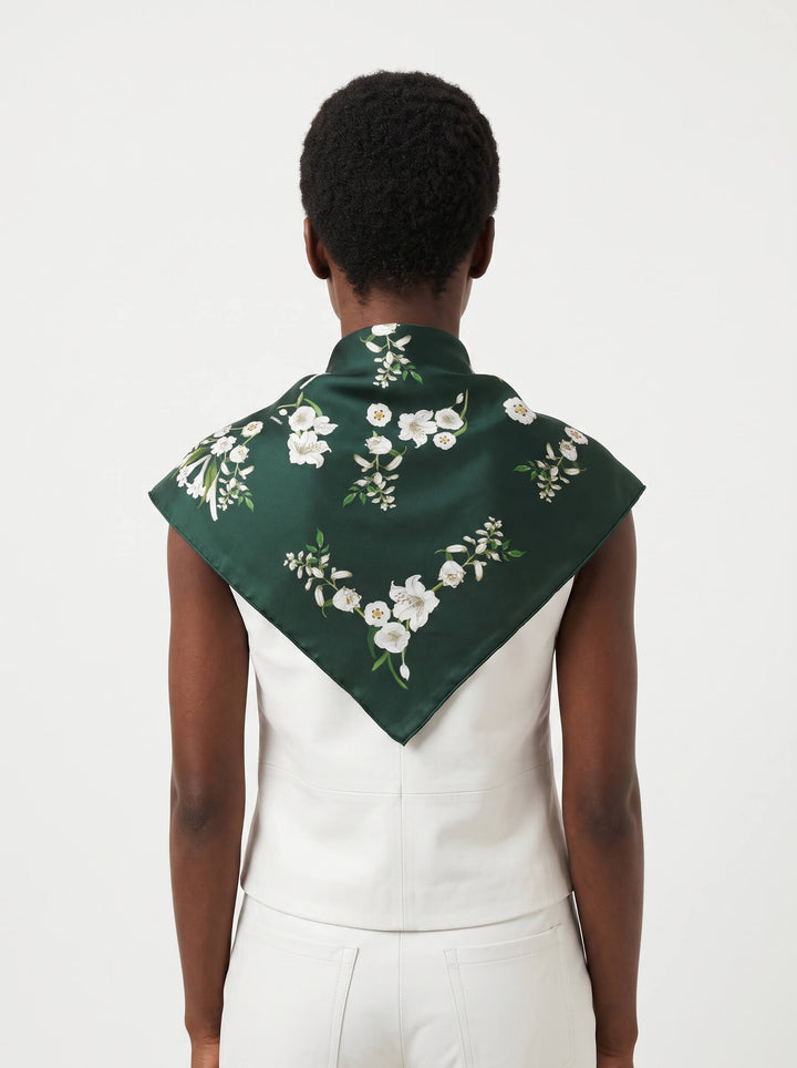 Lily Garden Double Sided Silk Scarf - Green