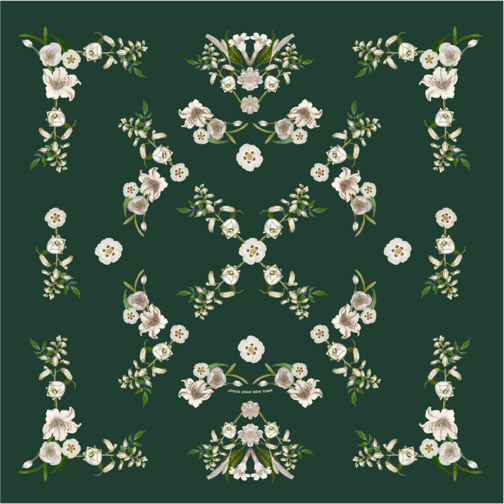 Lily Garden Double Sided Silk Scarf - Green