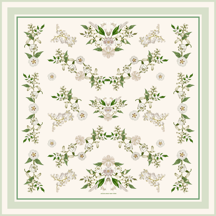 Lily Garden Double Sided Silk Scarf - Ivory