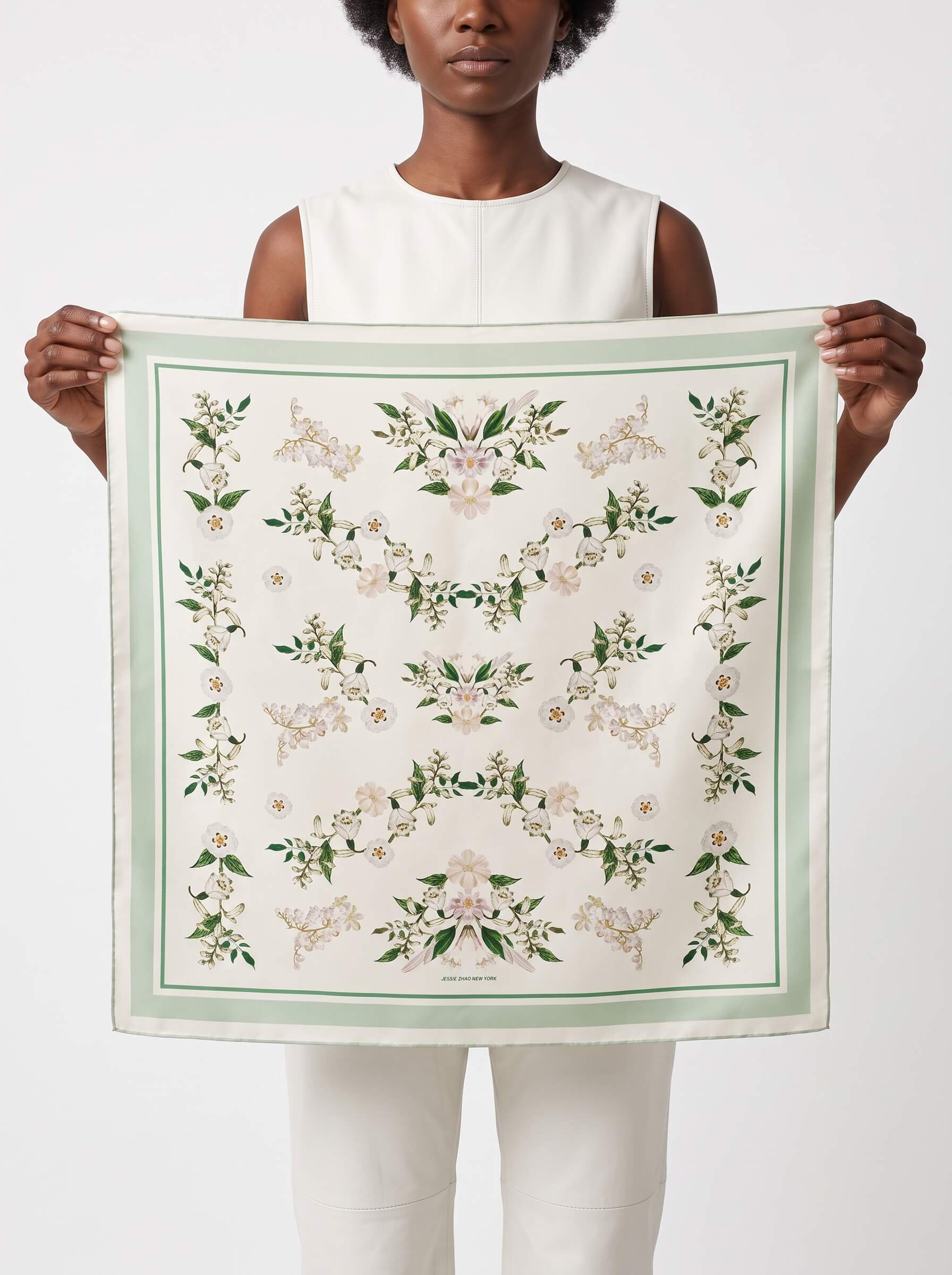 Lily Garden Double Sided Silk Scarf - Ivory