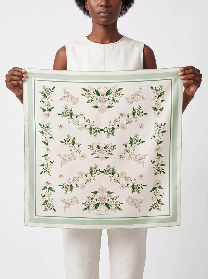 Lily Garden Double Sided Silk Scarf - Ivory