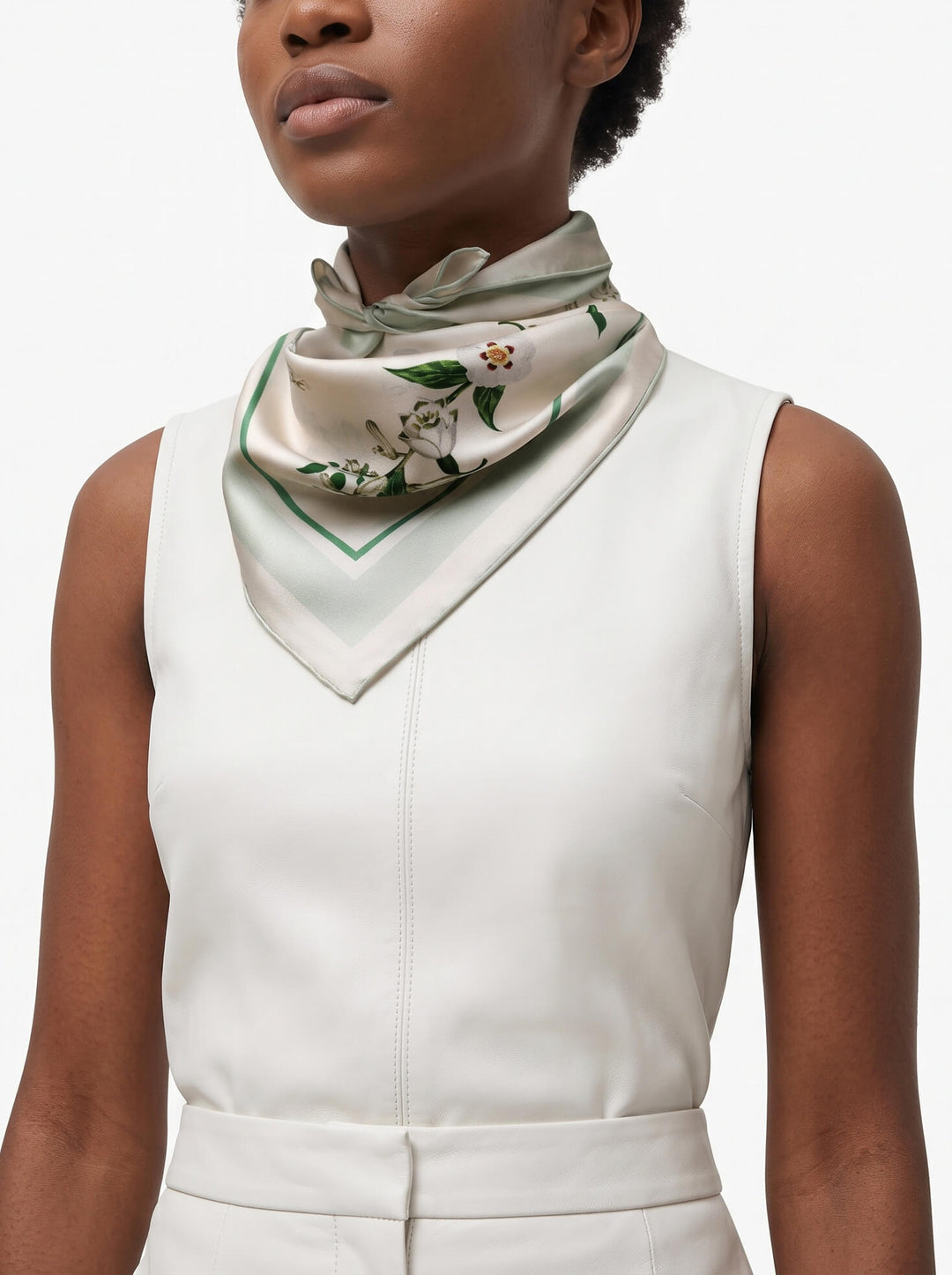 Lily Garden Double Sided Silk Scarf - Ivory