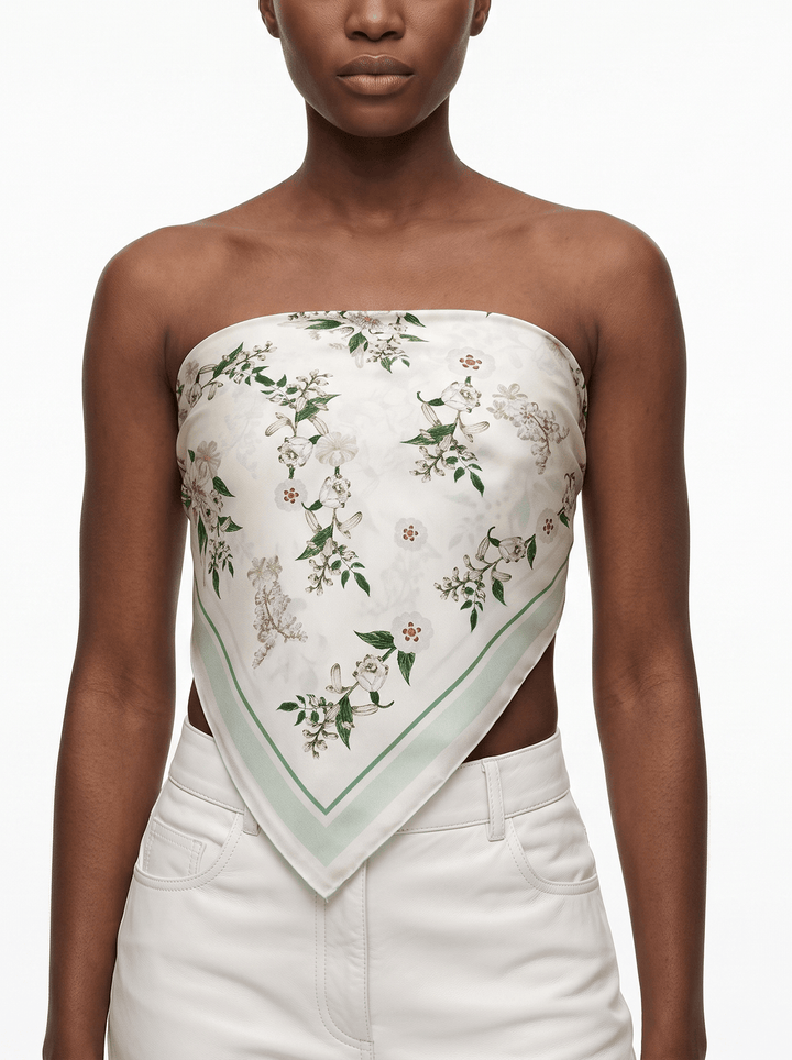 Lily Garden Double Sided Silk Scarf - Ivory
