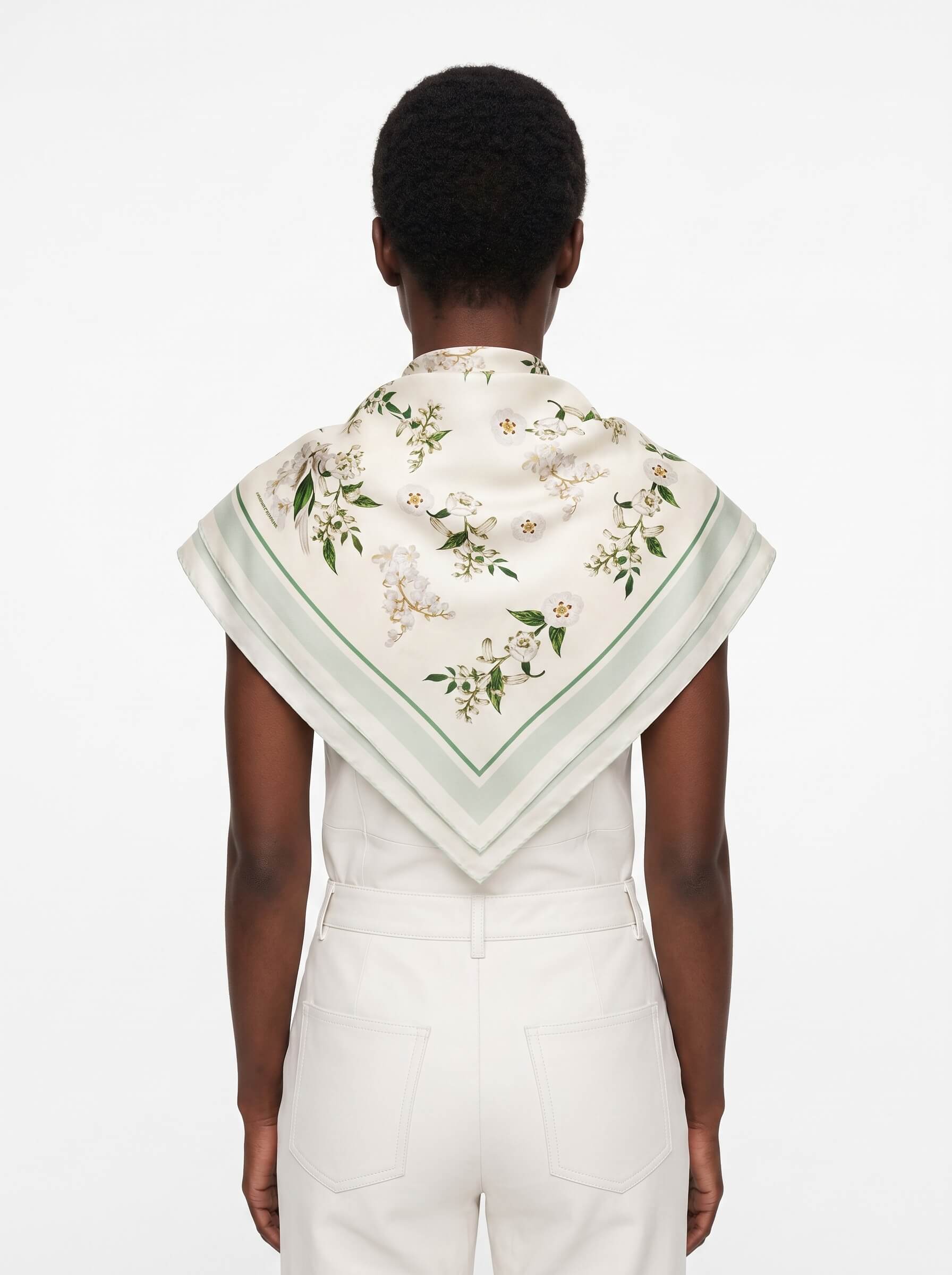 Lily Garden Double Sided Silk Scarf - Ivory
