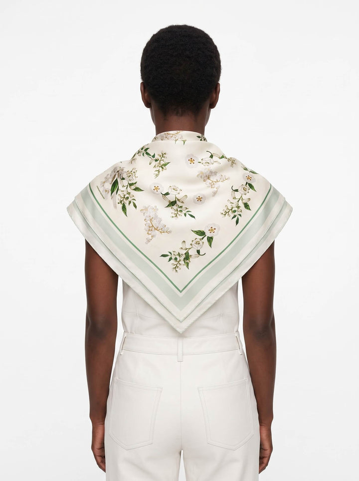 Lily Garden Double Sided Silk Scarf - Ivory