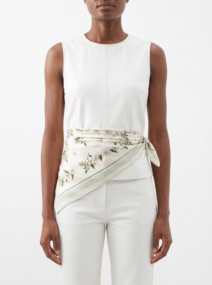 Lily Garden Double Sided Silk Scarf - Ivory