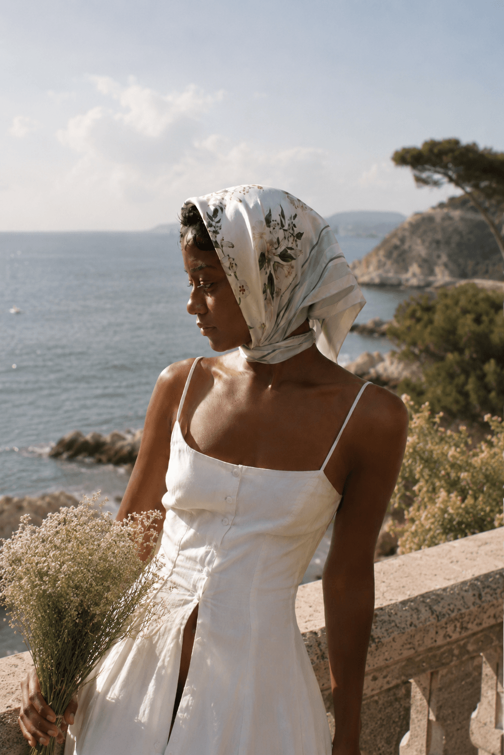 Lily Garden Double Sided Silk Scarf - Ivory