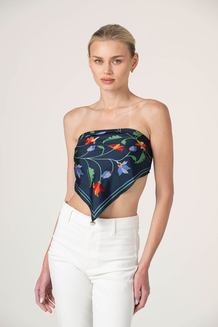 Navy Vine Double Sided Silk Scarf